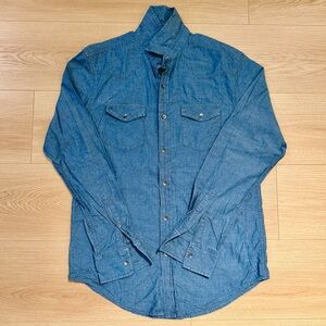American Rag Blue Denim Western Button-Up Dress Shirt with Two Chest Pockets